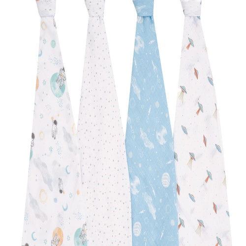 aden + anais Essentials Muslin Swaddles, 100% Cotton, Space Explorers, 4-Pack, 44 x 44 in
