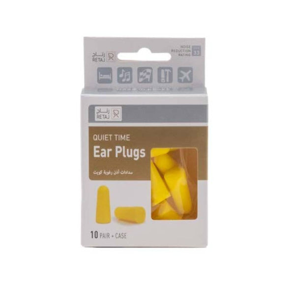 Retaj Quiet Time Ear Plugs Noise Reduction Rating 33 Yellow, 10 Pairs