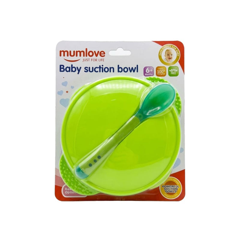 MumLove Green Baby Feeding Bowl with Spoon, Ergonomic Design, 6 Months+