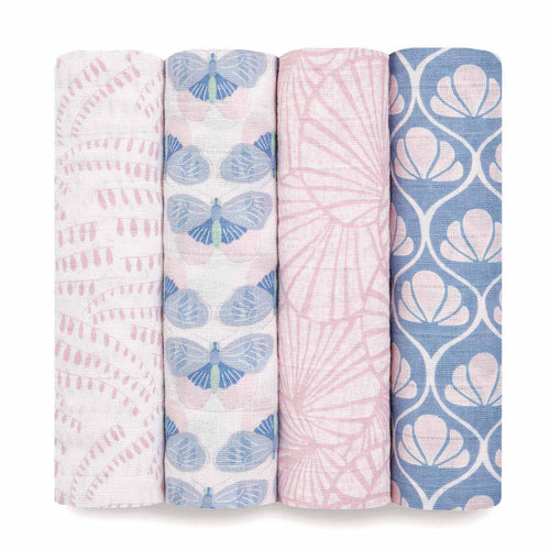 aden + anais Classic Muslin Swaddles, Cotton, Deco, 4-Pack