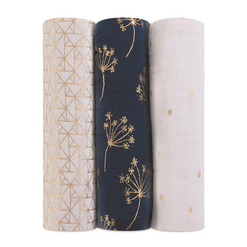 aden + anais Classic Metallic Muslin Swaddles, Gold Deco, 3 Pack