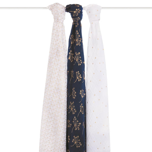 aden + anais Classic Metallic Muslin Swaddles, Gold Deco, 3 Pack