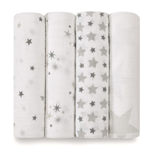 aden + anais Classic Muslin Swaddles, Pre-Washed Cotton, Twinkle, 4-Pack