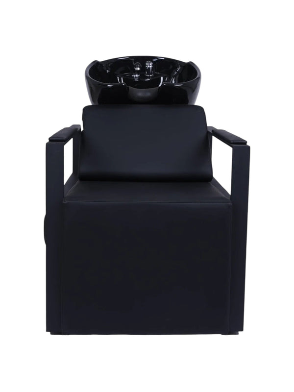 System Salon 9306-B Black Hair Washing Chair with Ceramic Basin