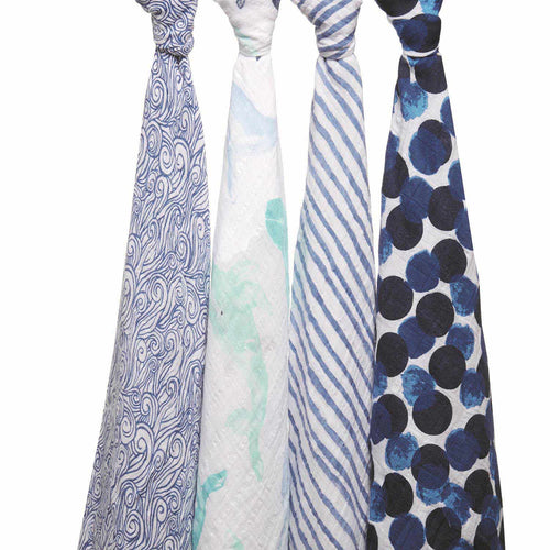 aden + anais Classic Swaddle Set 100% Cotton Muslin Seafaring 4-Pack