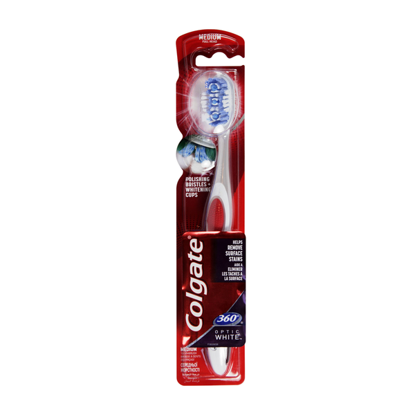 Colgate Optic White Medium Toothbrush Surface-Stain Cleaning Adult Toothbrush
