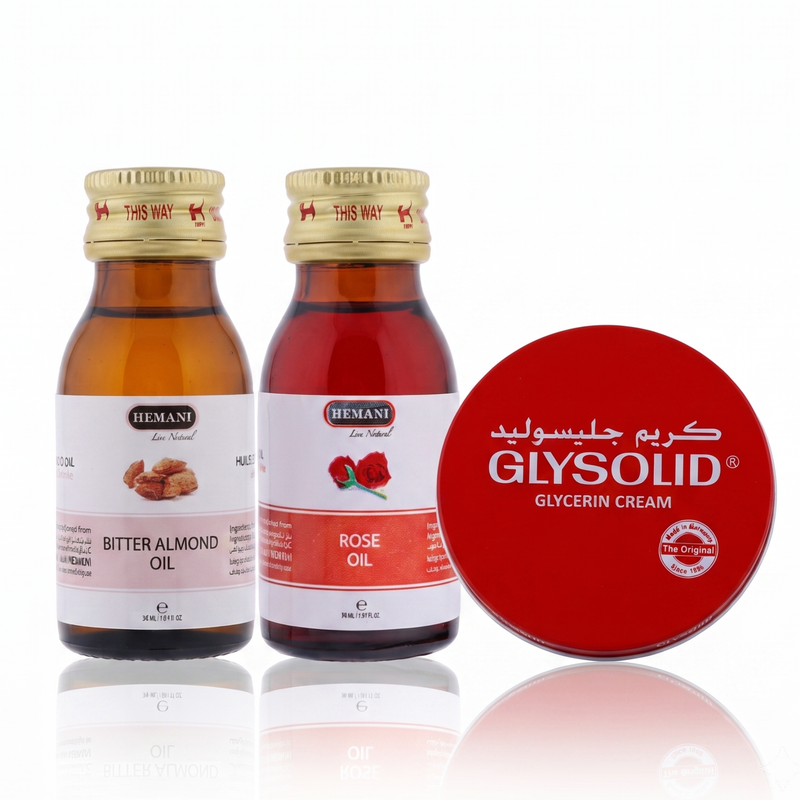 Glysolid Moisturizing Blend Set with Rose Oil and Bitter Almond Oil, 175 ml + 30 ml + 30 ml
