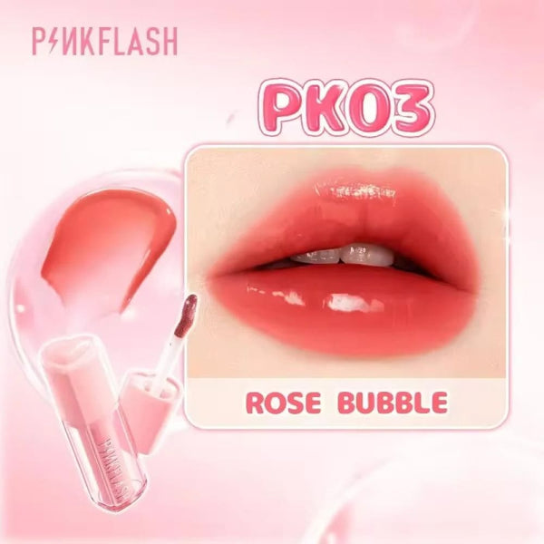 Pink Flash Lip Gloss PK03 Rose Bubble Glossy Finish