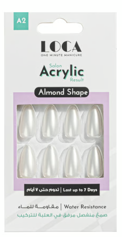 Loca Acrylic Nails White Pearl Almond Shape