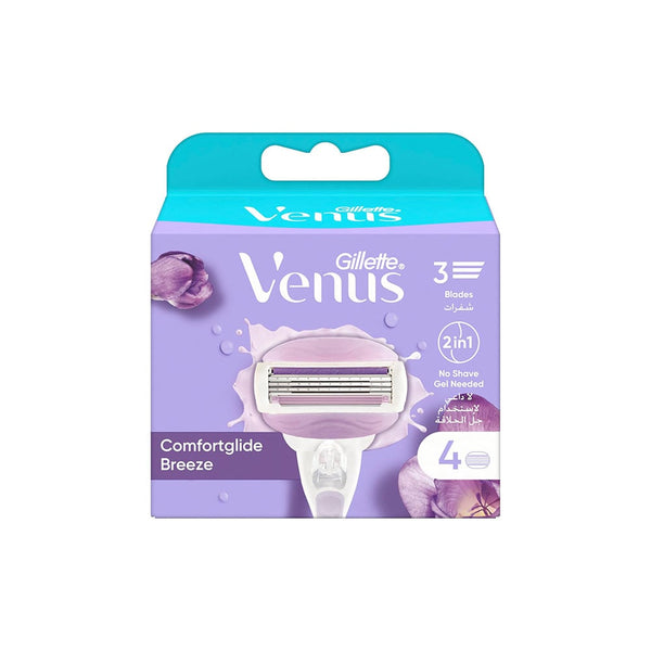 Gillette Venus Comfortglide Breeze Women's Razor Blade Refills, 3 Blades, Built-In Lather Strip, 4 Count