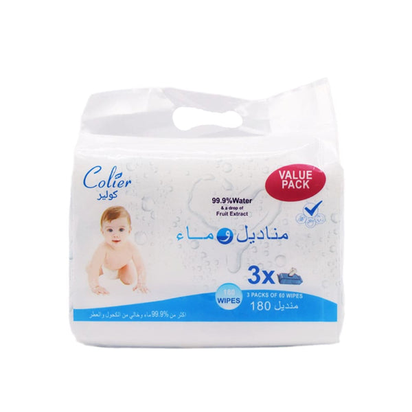 Colier 99.9% Pure Water Baby Wipes Fragrance-Free Alcohol-Free 180 Wipes