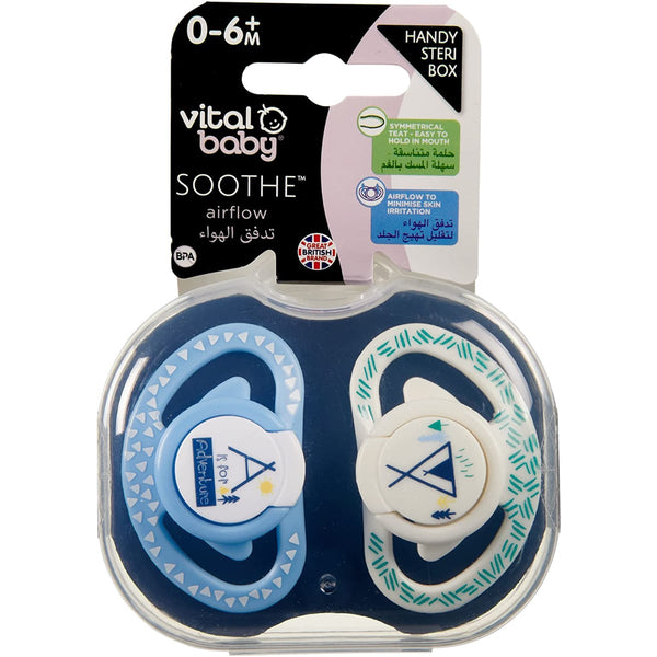 Vital Baby Airflow Soothers Symmetrical Teat BPA-Free 2 Pieces, Age 0-6 Months