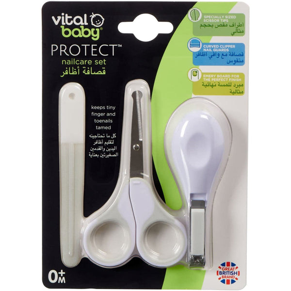 Vital Baby Protect Nailcare Set with Safety Scissors, Guarded Clipper and Nail Cooler, 0+ Months
