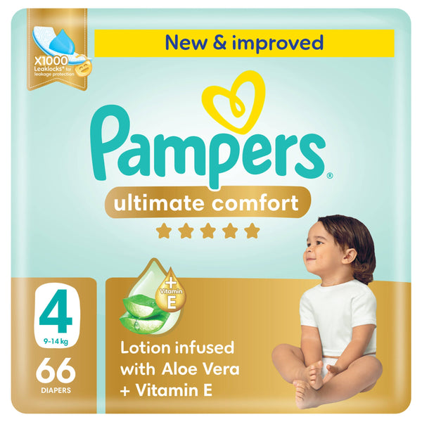Pampers Ultimate Comfort Taped Diapers Size 4, 66 Count with Aloe Vera and Vitamin E