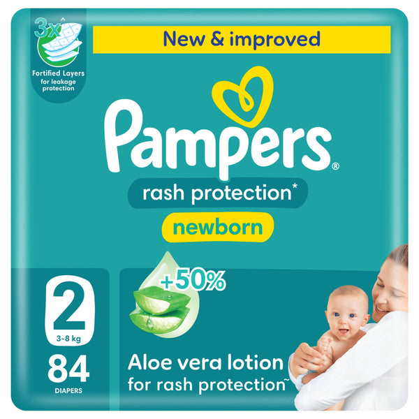 Pampers Rash Protection Taped Diapers Size 2, 84 Baby Nappies with Aloe Vera Lotion
