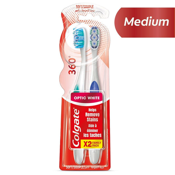 Colgate 360 Optic White Soft Manual Toothbrushes, Polishing Bristles, 2-Pack
