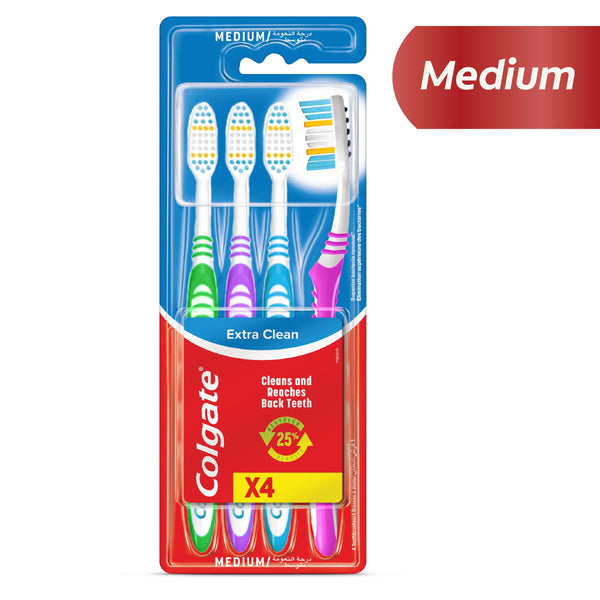 Colgate Extra Clean Medium Toothbrushes, Angled Head, 4-Piece Set