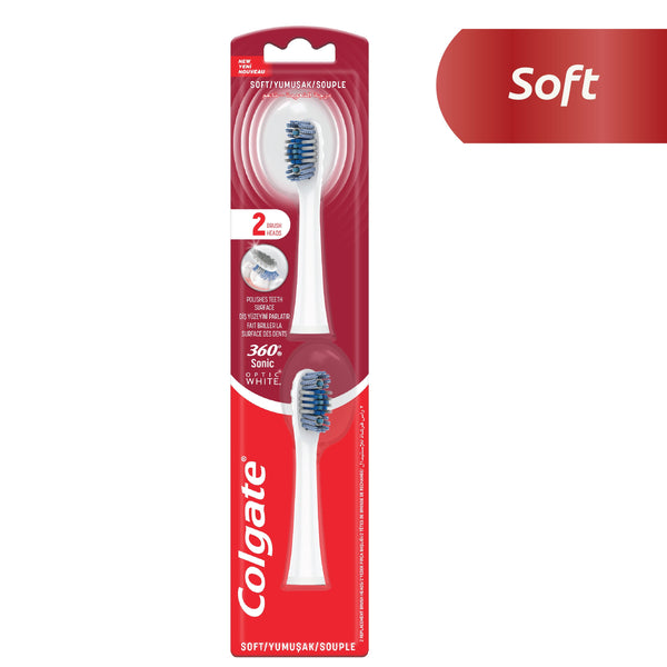 Colgate 360 Sonic Optic White Replacement Brush Heads Soft Bristles, 2 Pieces