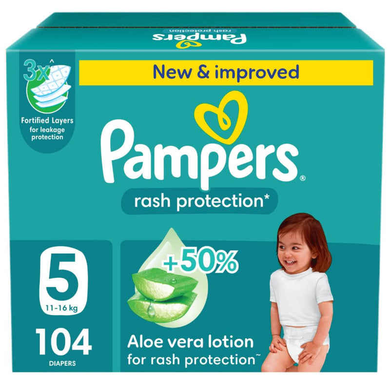 Pampers Rash Protection Taped Diapers Size 5, 11-16kg, Giant Pack, 104 Count