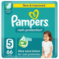 Pampers Rash Protection Taped Diapers Size 5, Aloe Vera Lotion, 11-16 kg, Jumbo Pack, 66 Count