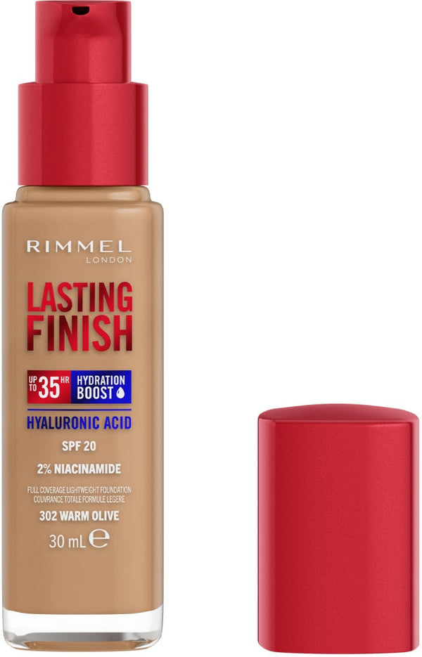 Rimmel Lasting Finish Hydration Foundation Liquid Full Coverage Warm Olive 302