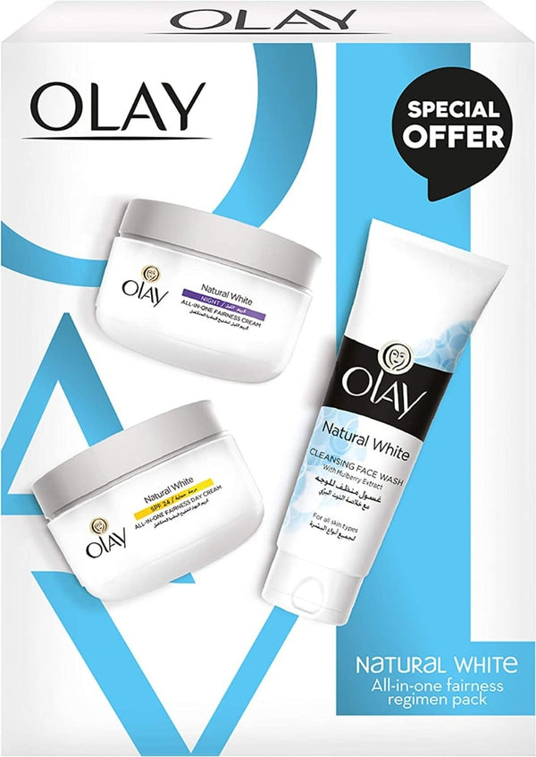 Olay Natural White Regimen Pack Day and Night Cream Face Wash Brightening Skincare Set