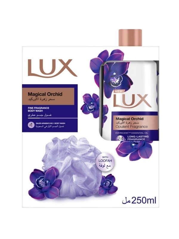 Lux Orchid Shower Gel with Loofah, Peony Black Orchid Vanilla Fragrance, 250 ml