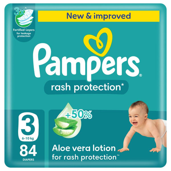 Pampers Rash Protection Taped Nappies Size 3, 84 Count with Aloe Vera Lotion