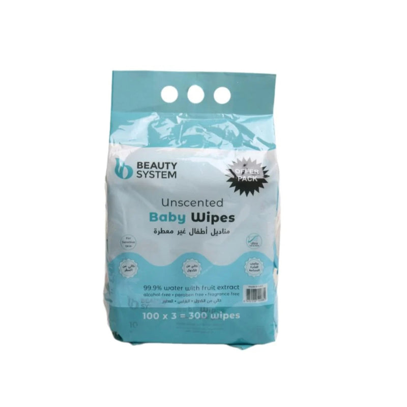 Beauty System Unscented Baby Wipes, 3-Pack, 300 Count