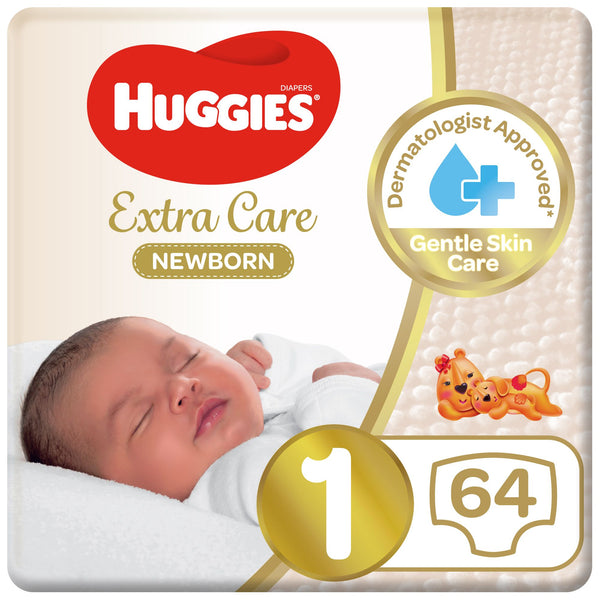 Huggies Extra Care Newborn Diapers Size 1 Jumbo Pack 64 Count