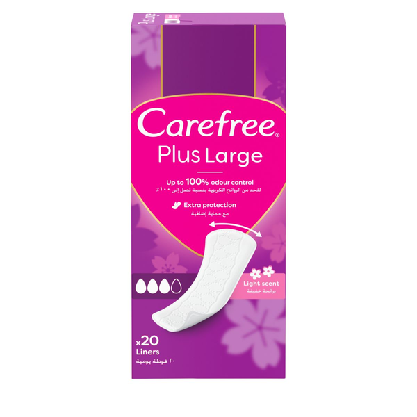 Care Free Plus Large Unscented Pantyliners, Moisture Absorbent, 20 Pieces