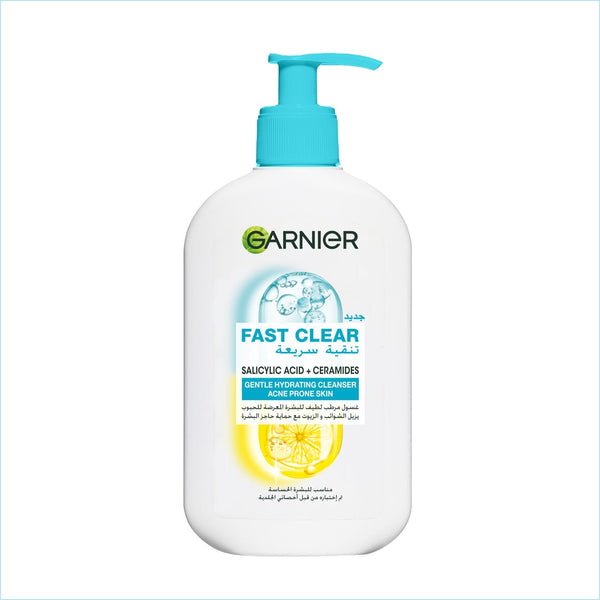 Garnier Fast Clear Gentle Hydrating Face Cleanser Ceramides Hyaluronic Acid Purifying Clay 250ml