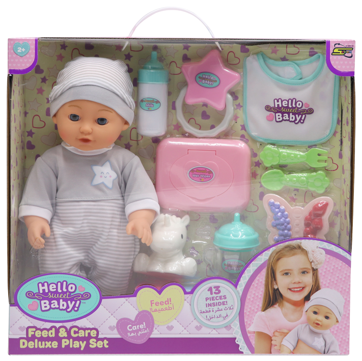 Hello Sweet Baby 12-Inch Baby Doll Feed and Care Play Set with Accessories