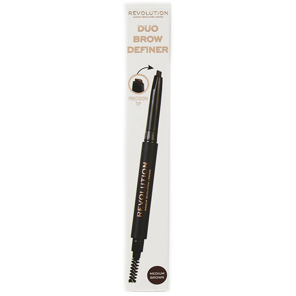 Revolution Dual-Ended Brow Pencil Medium Brown Water-Resistant Formula