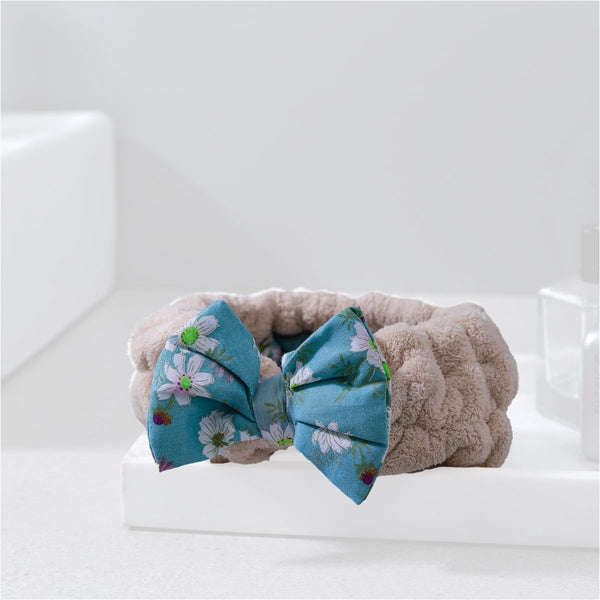 Reefi Floral Hair Tie Beige Bow Elastic Lightweight