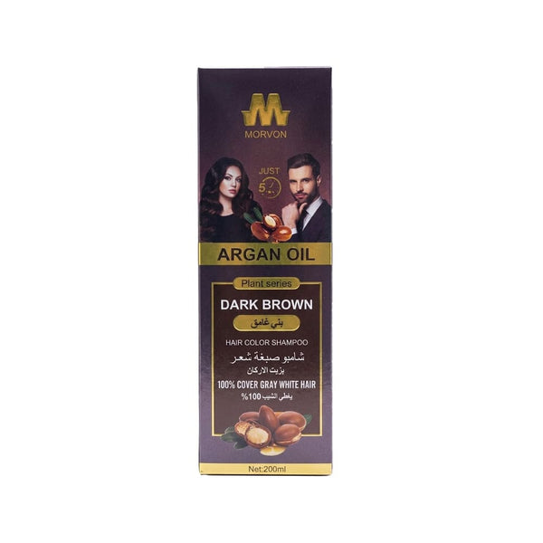 Morvon Argan Oil Hair Dye Shampoo Dark Brown Gray Coverage 200ml