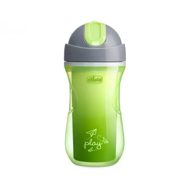 Chicco Baby Sports Cup Sippy Cup with Silicone Straw and Insulated Bottle, Red/Green, 266 ml, 14m+