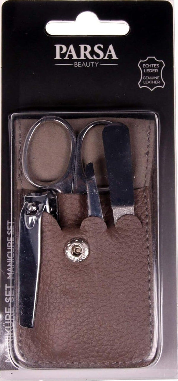 Parsa Manicure Set 4 Piece Stainless Steel Tools with Leather Case