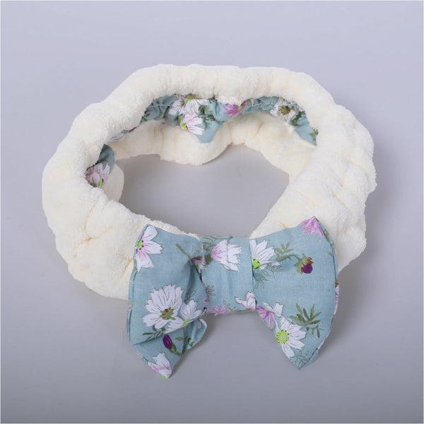 Reefi Floral Hair Tie Bow Design Soft Elastic Off White