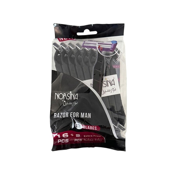 Norsina Men's Disposable Razors, Dual-Blade Ergonomic Head, 16+2 Pack