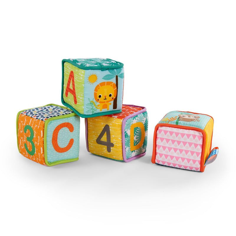 Bright Starts Grab & Stack Blocks Soft Multisensory Baby Toy, 4-Piece Set