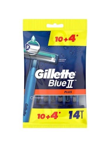 Gillette Blue II Plus Disposable Razors Twin Blades Lubrastrip 14 Pack