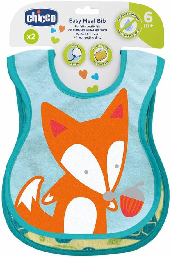 Chicco Super Absorbent Baby Bibs, Cotton, Water-Resistant, Adjustable Neckline, With Teether