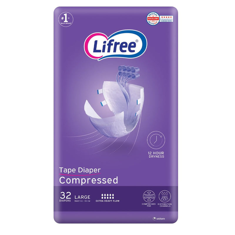 Lifree Tape Mega Pack Large Adult Diapers, Extra Heavy Flow, 32 Pieces