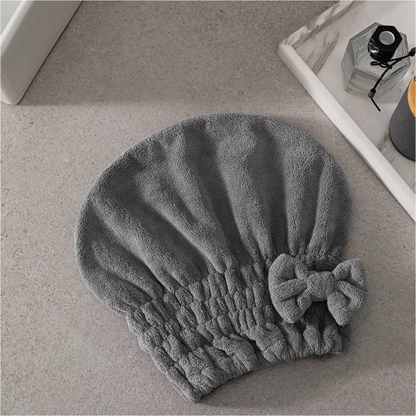 Reefi Hair Drying Hoodie Cap Coral Fleece Bow Design Grey 25 x 30 cm