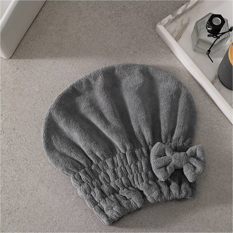 Reefi Hair Drying Hoodie Cap Coral Fleece Bow Design Grey 25 x 30 cm