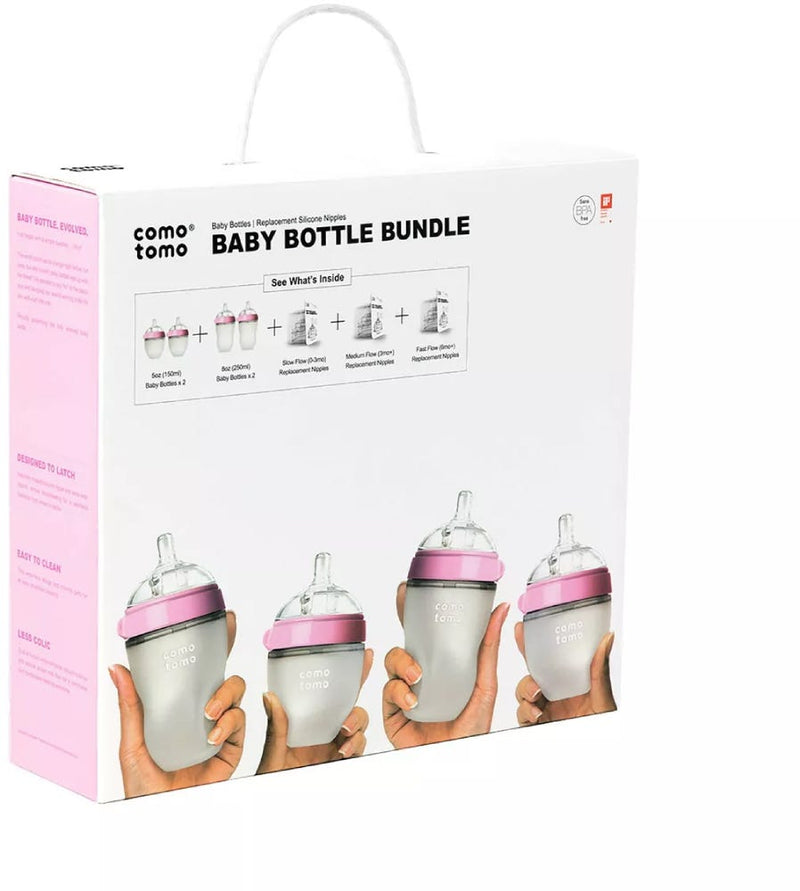 Comotomo Baby Bottle Bundle Pink Silicone Wide-Neck Anti-Colic