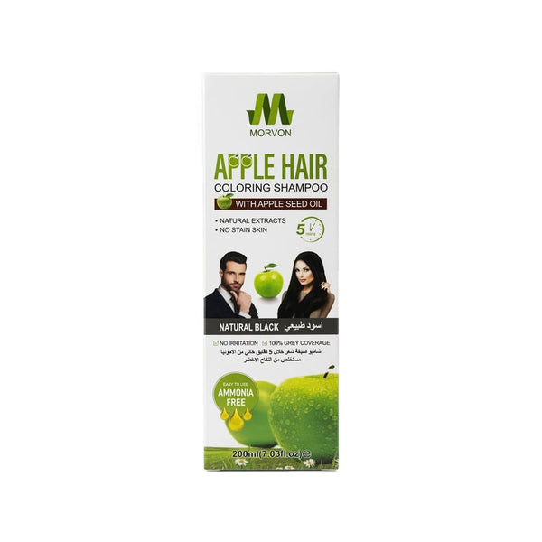 Morvon Green Apple Shampoo Hair Color Natural Black Gray Coverage 200ml