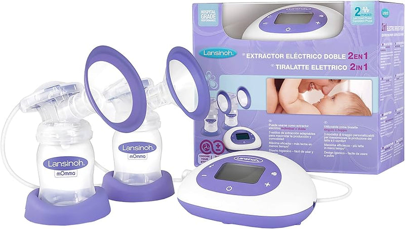 Lansinoh 2-in-1 Double Electric Breast Pump, Single or Double Pump, 3 Styles, 8 Suction Levels