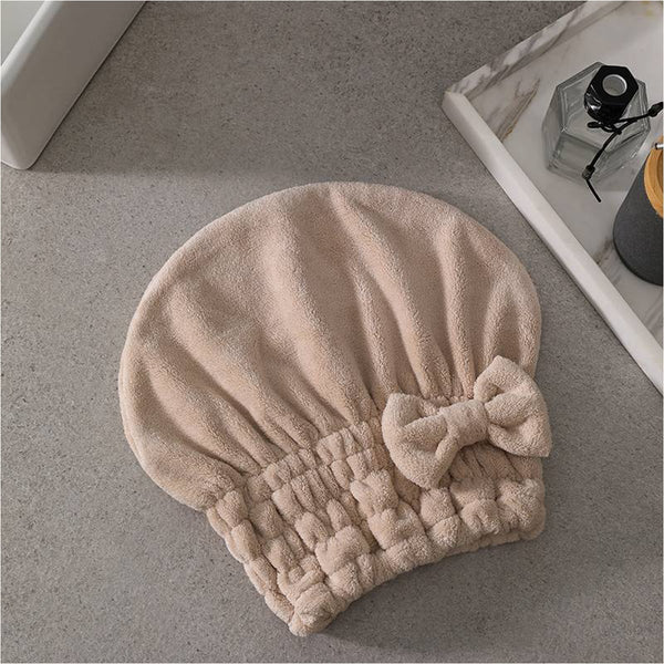 Reefi Hoodie XL Beige Coral Fleece Hair Drying Cap with Bow Design